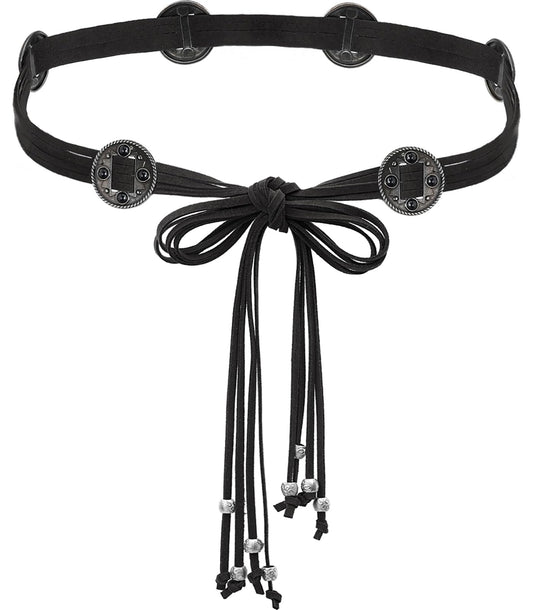 Buywis Women Knotted Waist Belt Bohemian Style Tassel Belt Vintage PU Leather Belts for Dresses Black Fit Waist 27.6"-39.4"