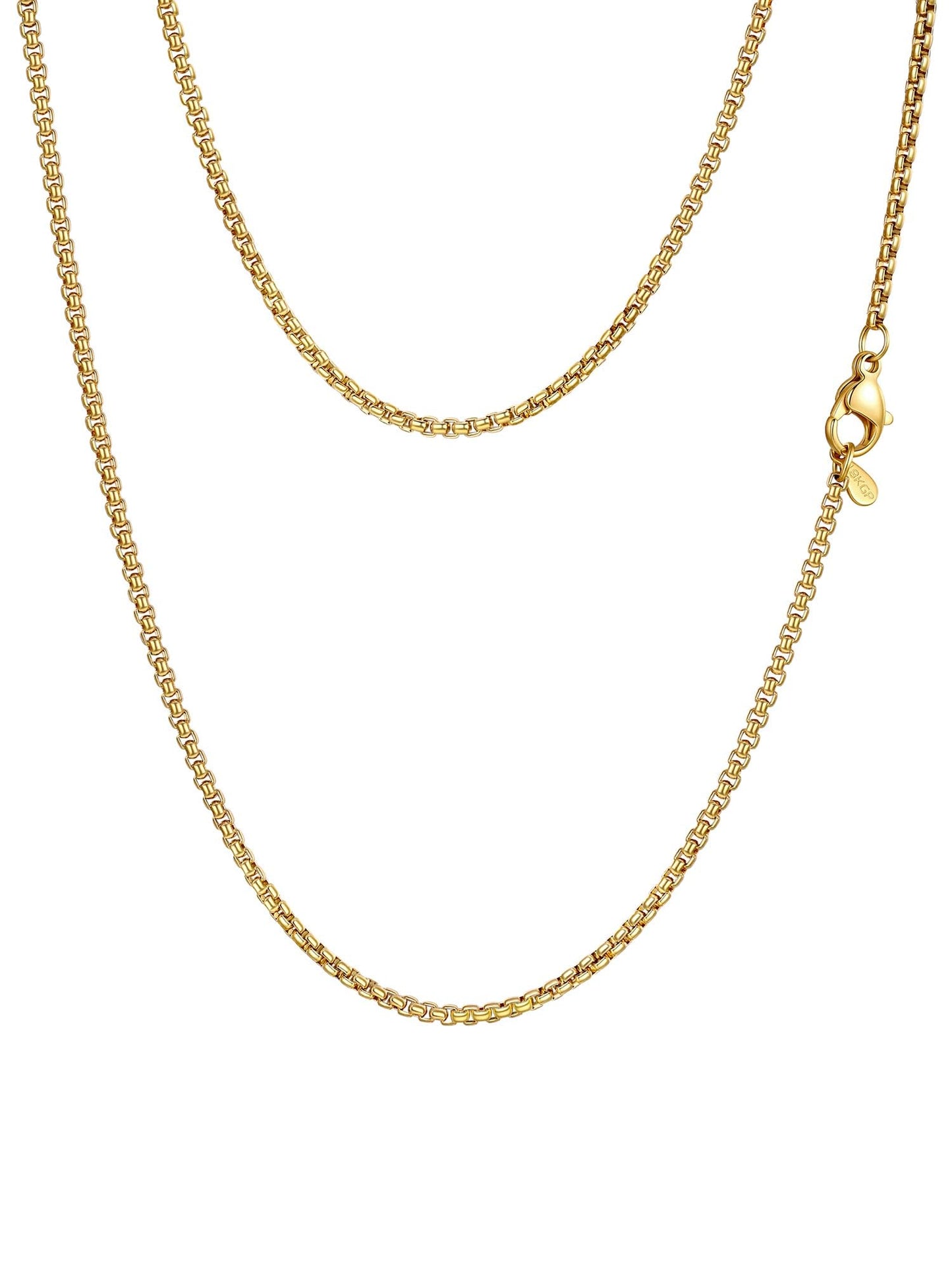 PROSTEEL Mens Chain Necklace, Squre Rolo Cable Chains 2mm Thin 18K Gold Necklace Waterproof & Non Tarnish Men and Women Jewelry with Gift Box 20in