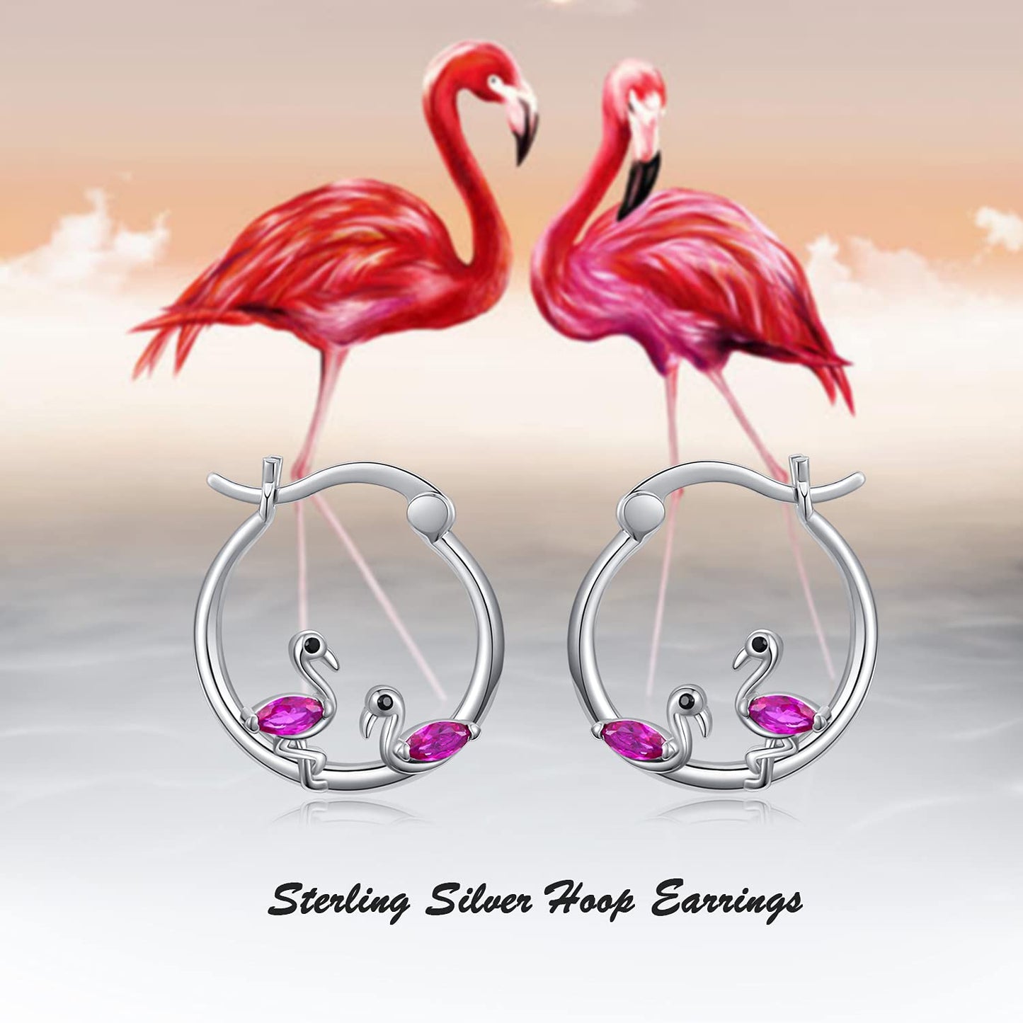 Flamingo Earrings Sterling Silver Hypoallergenic Small Hoop Earrings for Sensitive Ears Flamingo Jewelry Graduation Gifts for Women Daughter Her