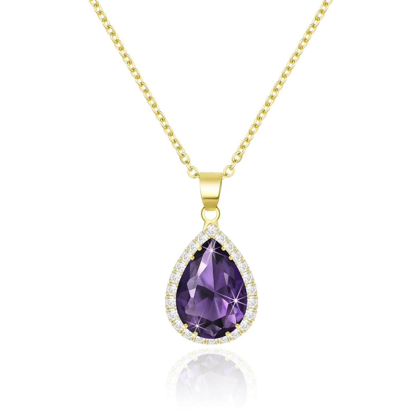 Linawe Amethyst Crystal Chain Necklace for Women Trendy, Purple Imitation Diamond Cubic Zirconia Rhinestone Birthstone Pendant Necklace, Moonstone Moissanite Boho Jewelry Set