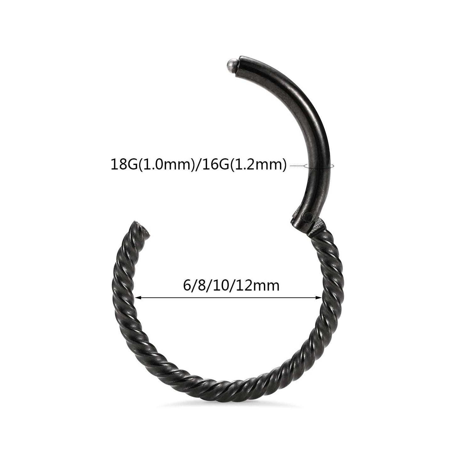 Nose Rings - 18 Gauge Hoop Earrings for Women - Black 8mm Septum Jewelry - Surgical Steel Septum Clicker