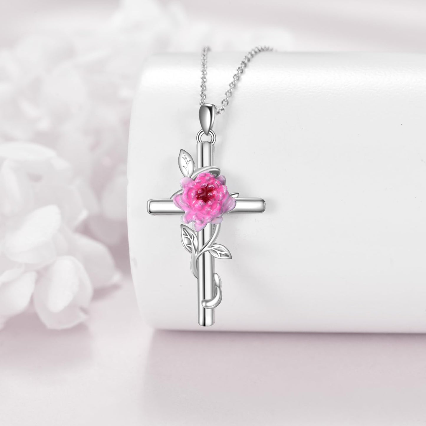925 Sterling Silver Cross Chrysanthemums Pendant Necklace November Birth Flower Jewelry for Women Gifts