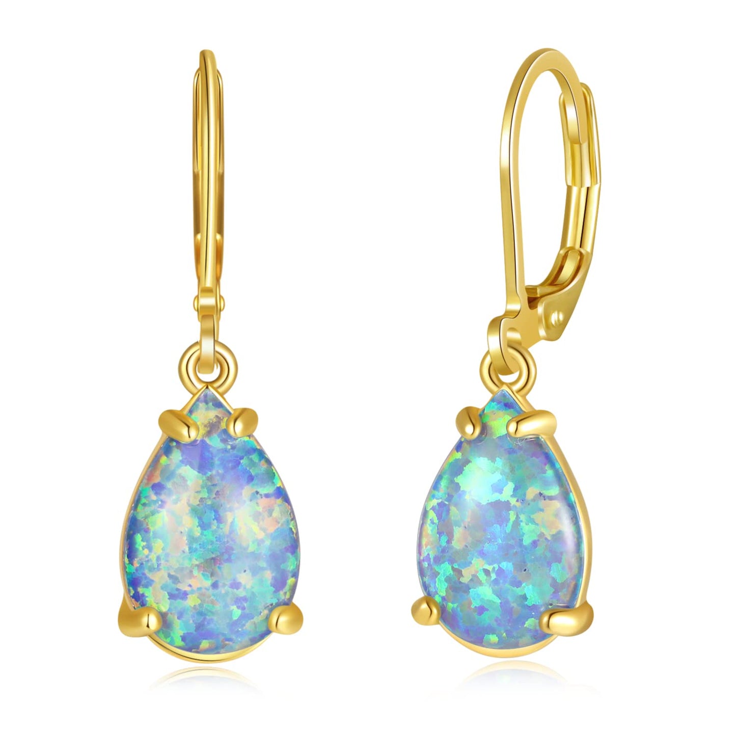CiNily Teardrop Leverback Dangle Earrings for Women Hypoallergenic Blue Purple Opal Pendant Drop Earrings 14K Gold Hanging Lever Earrings Fashion Jewelry for Sensitive Ears