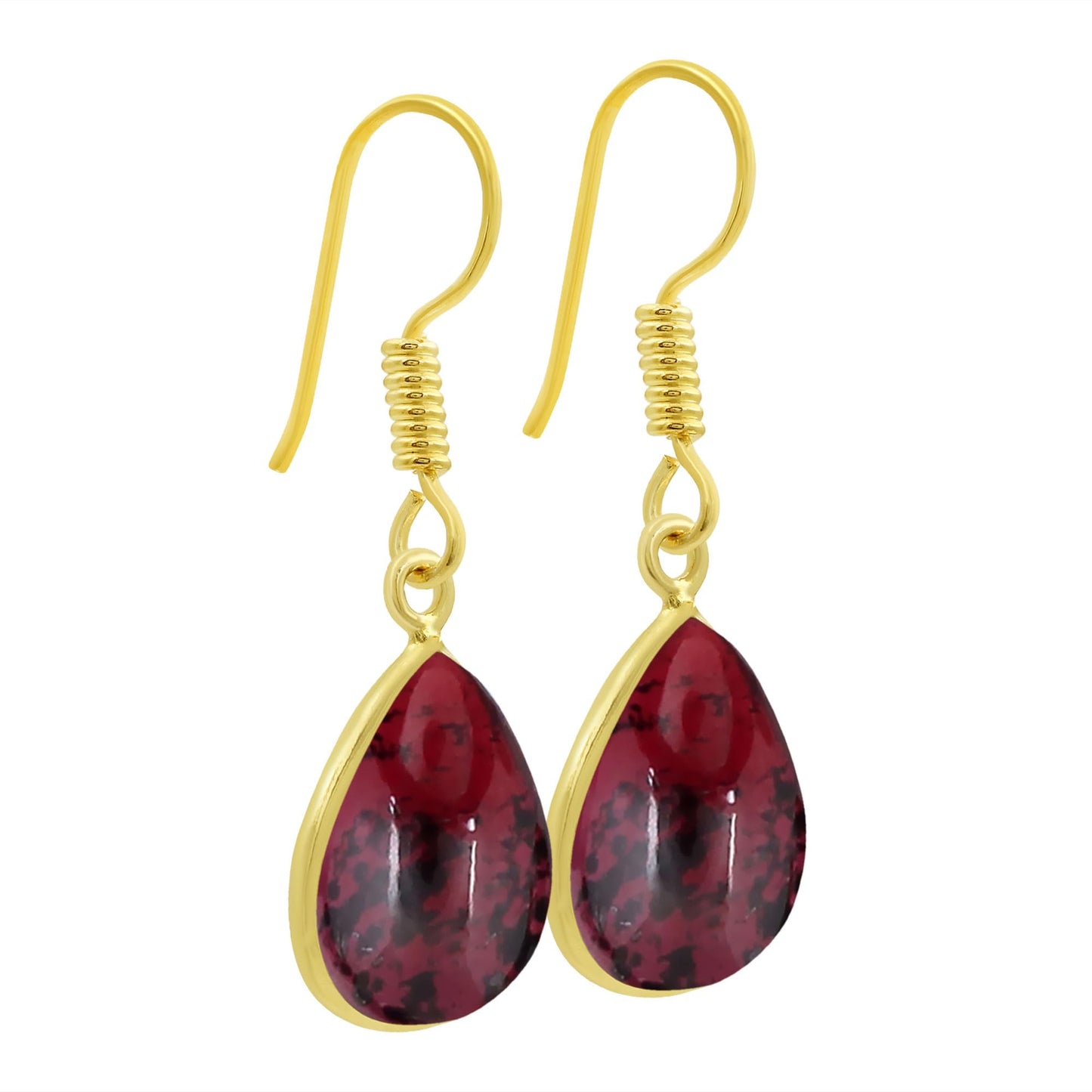 Natural Garnet 14K Yellow Gold Plated Dangle Earrings for Women - January Birthstone Red Gemstone Vintage Style Handmade Jewelry Earrings - Mother's Day Gifts for Her
