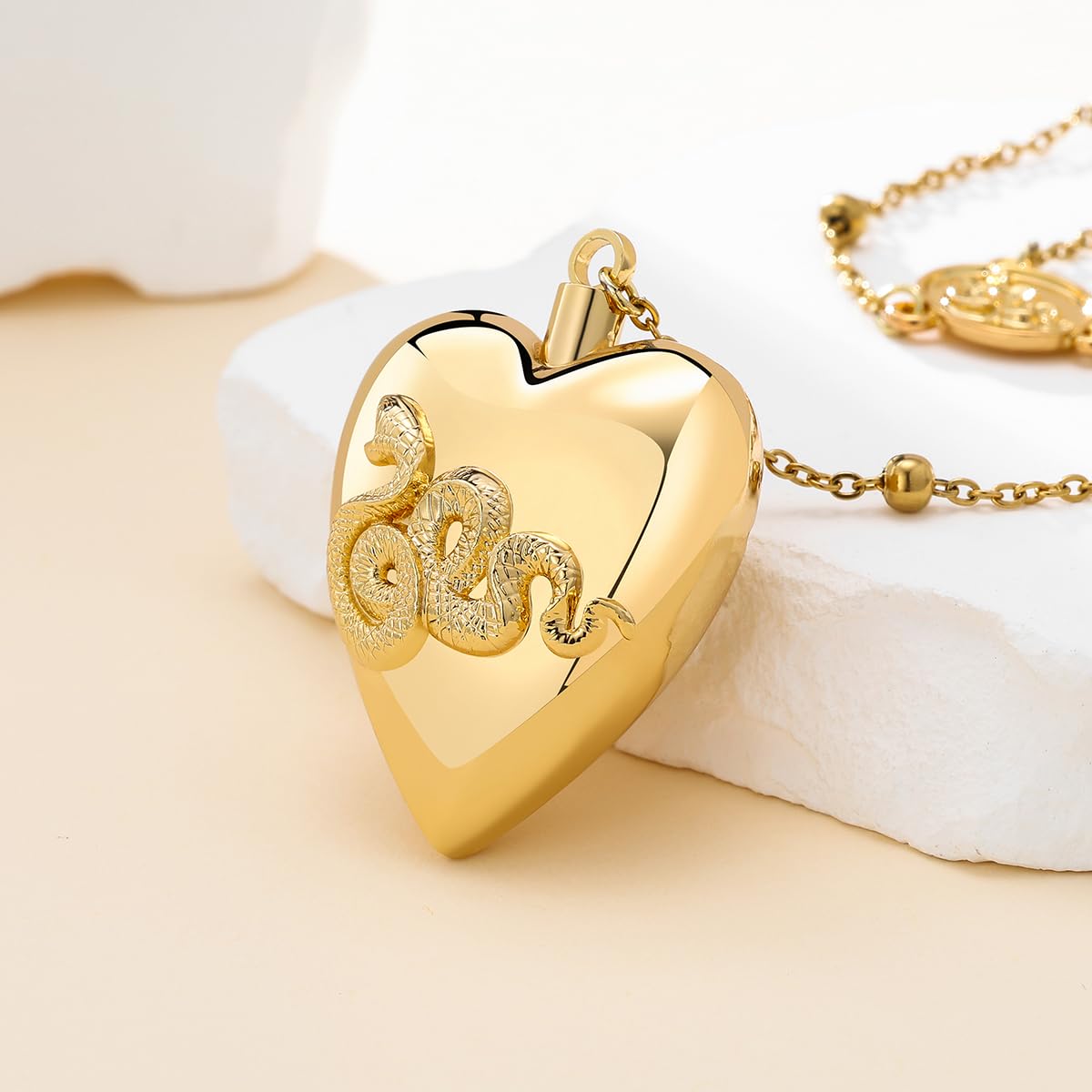 Heart Serpent Pendant Necklace 14K Plated Gold Stash Necklace With Spoon Solid Gold Plated Necklaces Jewelry Gift for Women