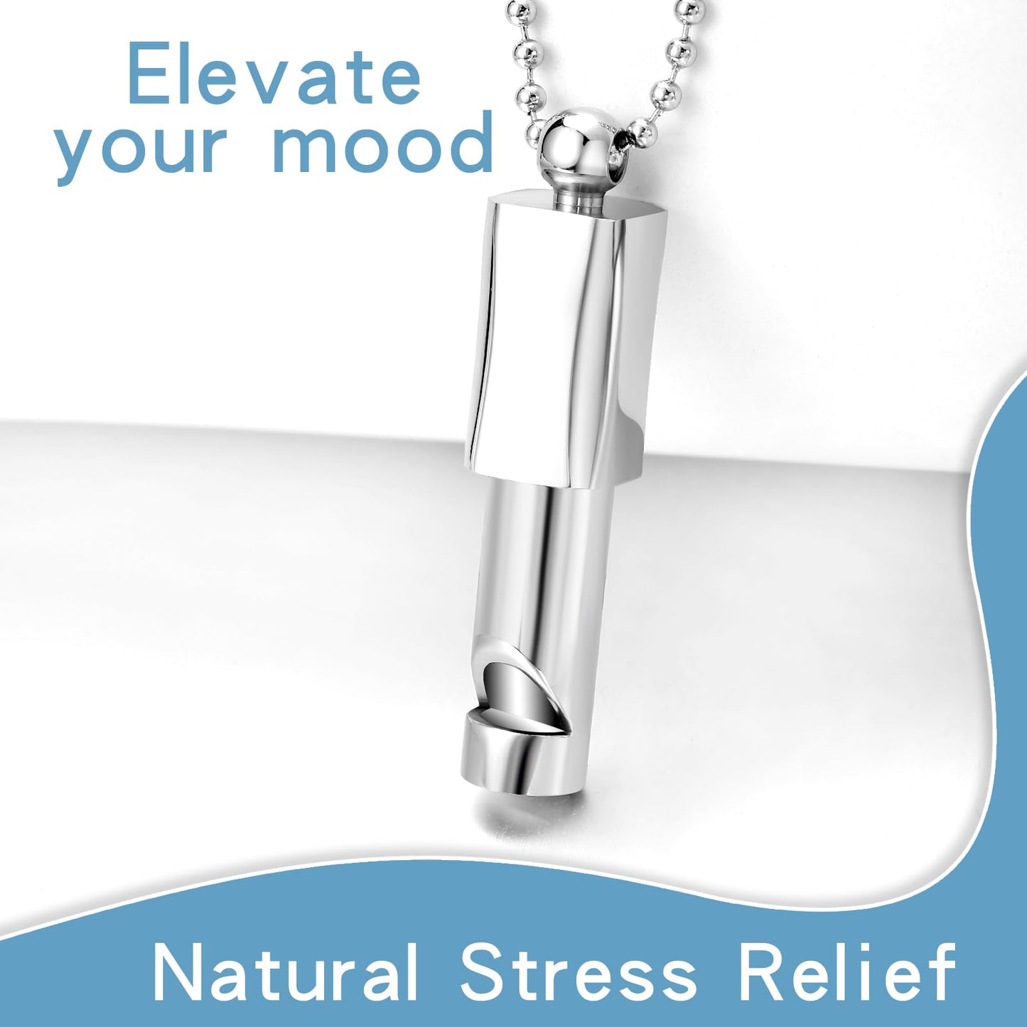 BOLAGTIER Anxiety Whistle Frequency Healing Devices Mindfulness Breathing Necklace Meditation Tuning Tool Stress Relief Outdoor Emergency Life Saving Tools Jewelry Gift for Women Men (Steel)