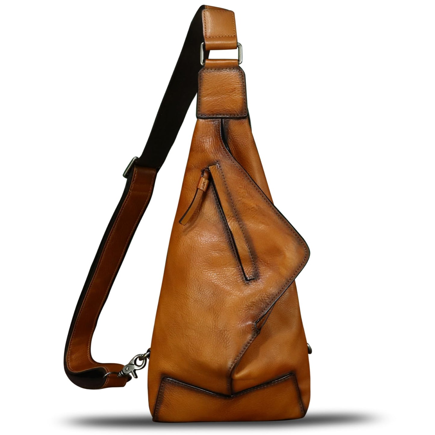 Genuine Leather Sling Bag for Men and Women Vintage Desinger Chest Over Shoulder Crossbody Bag Sling Backpack Purse (Brown)