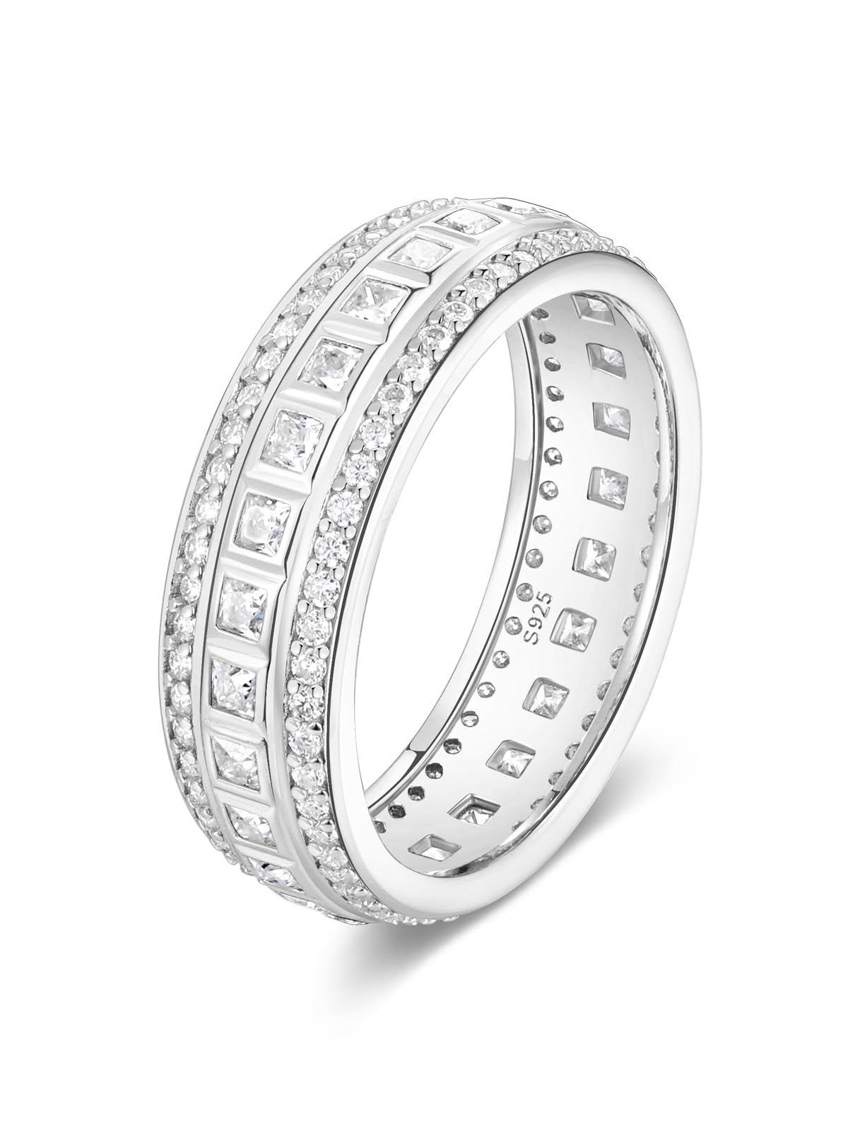 Frbod Women's Princess Cut Diamond Ring for Men Wide Eternity Wedding Band Rings Sparkly Moissanite Jewelry Size 9