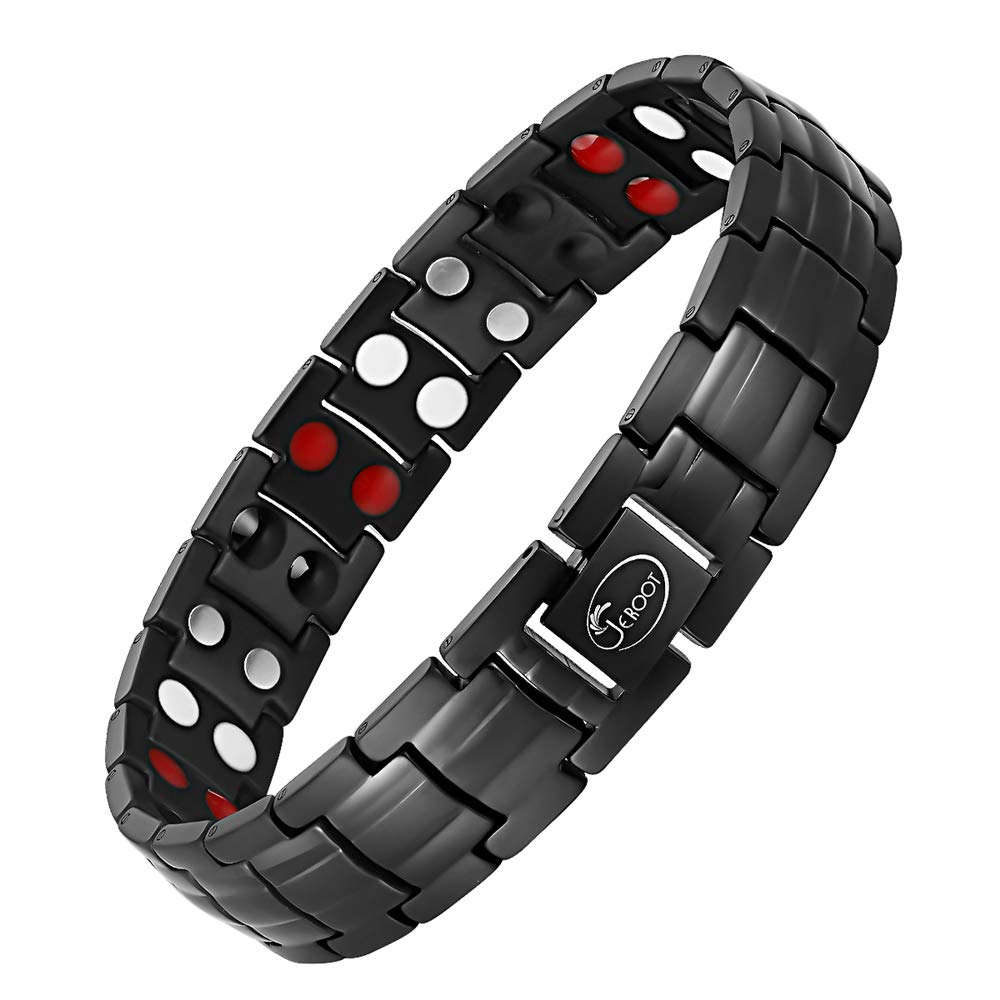 JEROOT Magnetic Bracelets for Men, Pure Titanium Bracelet (3500Gauss Per Magnet), Men's Bracelet Lymphatic Jewelry Gifts (Black anion)
