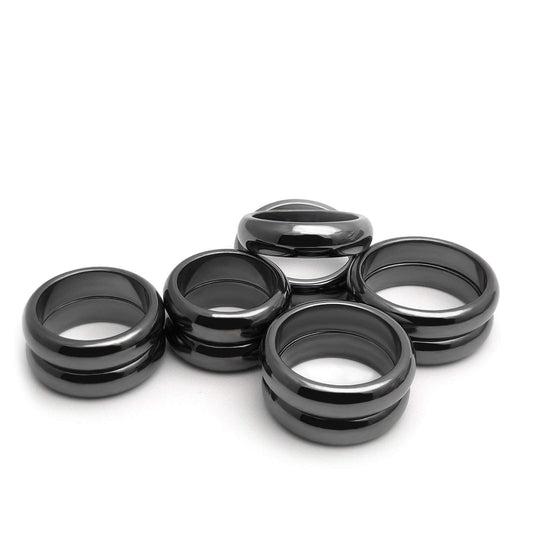 Morchic 10Pcs Pack Magnetic Hematite Stone Rings for Women & Men, Unisex Plain Band Set (6mm Width) - Mixed Sizes 6-12, Chakra Balancing, Polished Gemstone, Gift Ready