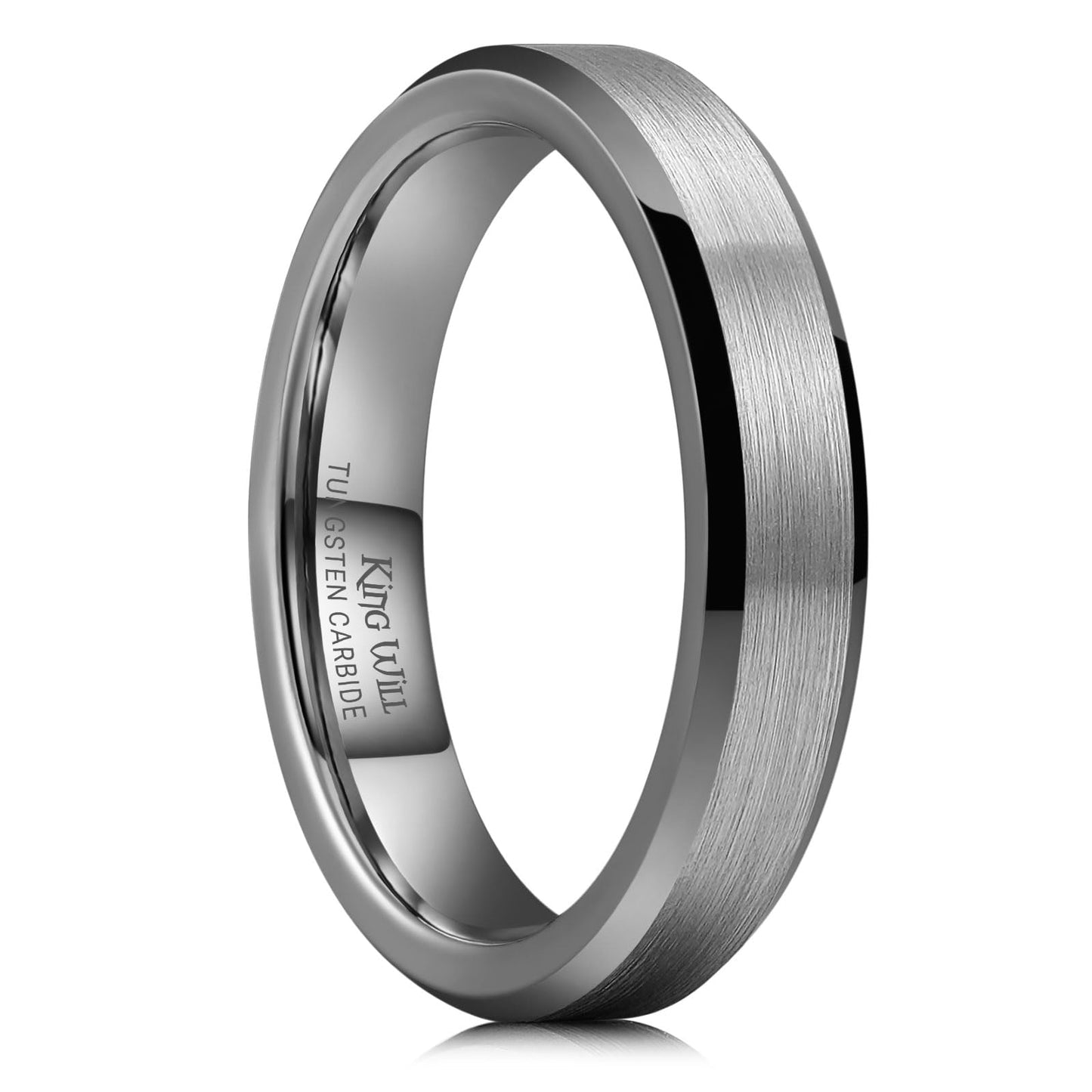 King Will Gunmetal Basic Tungsten Rings For Men 4mm Wedding Band Polished Edge Brushed Matte Promise Ring Comfort Fit, Size 12