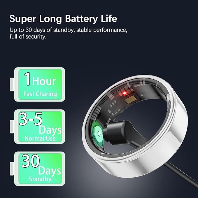 Smart Health Rings for Women Men, Fitness Tracker with Heart Rate, Blood Oxygen, HRV, Sleep Tracker, Step Tracker, No Subscription Fee, IP68 Waterproof Smart Ring for iphone & Android (Silver 11#)