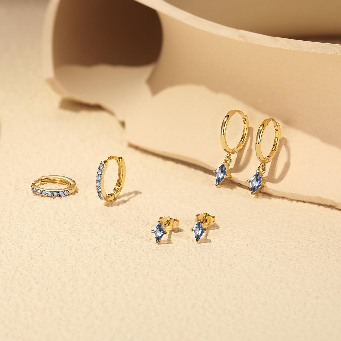 Gold Hoop Earrings Set for Women, Dainty 14K Gold Plated Cartilage Earring, Hypoallergenic Earrings Trendy Small Earring Stacks Multiple Piercing, Huggies Earrings for Women Blue