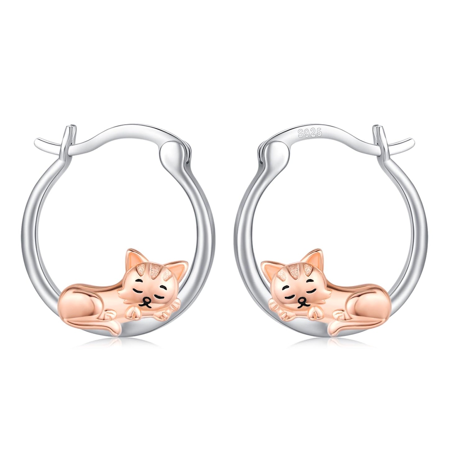 Cat Earrings for Women Girls 925 Sterling Silver Hypoallergenic Cute Hoop Earrings for Sensitive Ears Jewelry Graduation Gifts for Daughter Her Cat Lovers