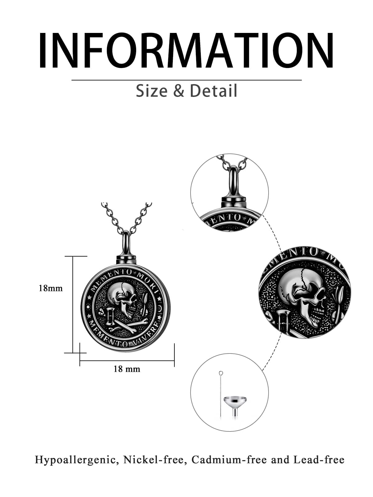 Memento Mori Black Urn Necklace for Ashes Gothic Skull Cremation Pendant Tree of Life Memorial Jewelry Stoicism Mori Keepsake Ashes Necklace Gift for Men Women Husband Boyfriend Dad 22+2 Inch Chain