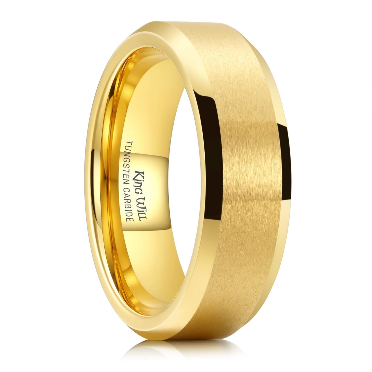 King Will 7mm Basic Tungsten Rings For Men Gold Wedding Band Polished Edge Brushed Matte Promise Ring Comfort Fit (Size 9)