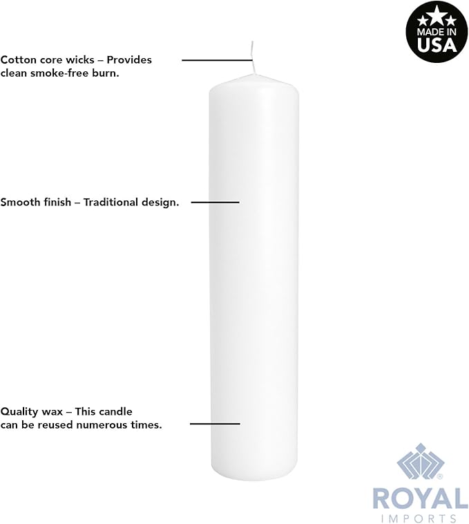 Royal Imports Pillar Candles White Unscented Premium Wax, 60 Hours Burning for Wedding, Spa, Party, Birthday, Holiday, Bath, Home Decor - 2"x9" Inch - Set of 12
