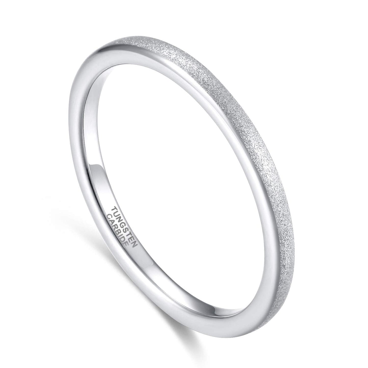 Greenpod 2mm Tungsten Wedding Bands for Women Silver Stackable Sandblast Engagement Rings Comfort Fit Size 6.5