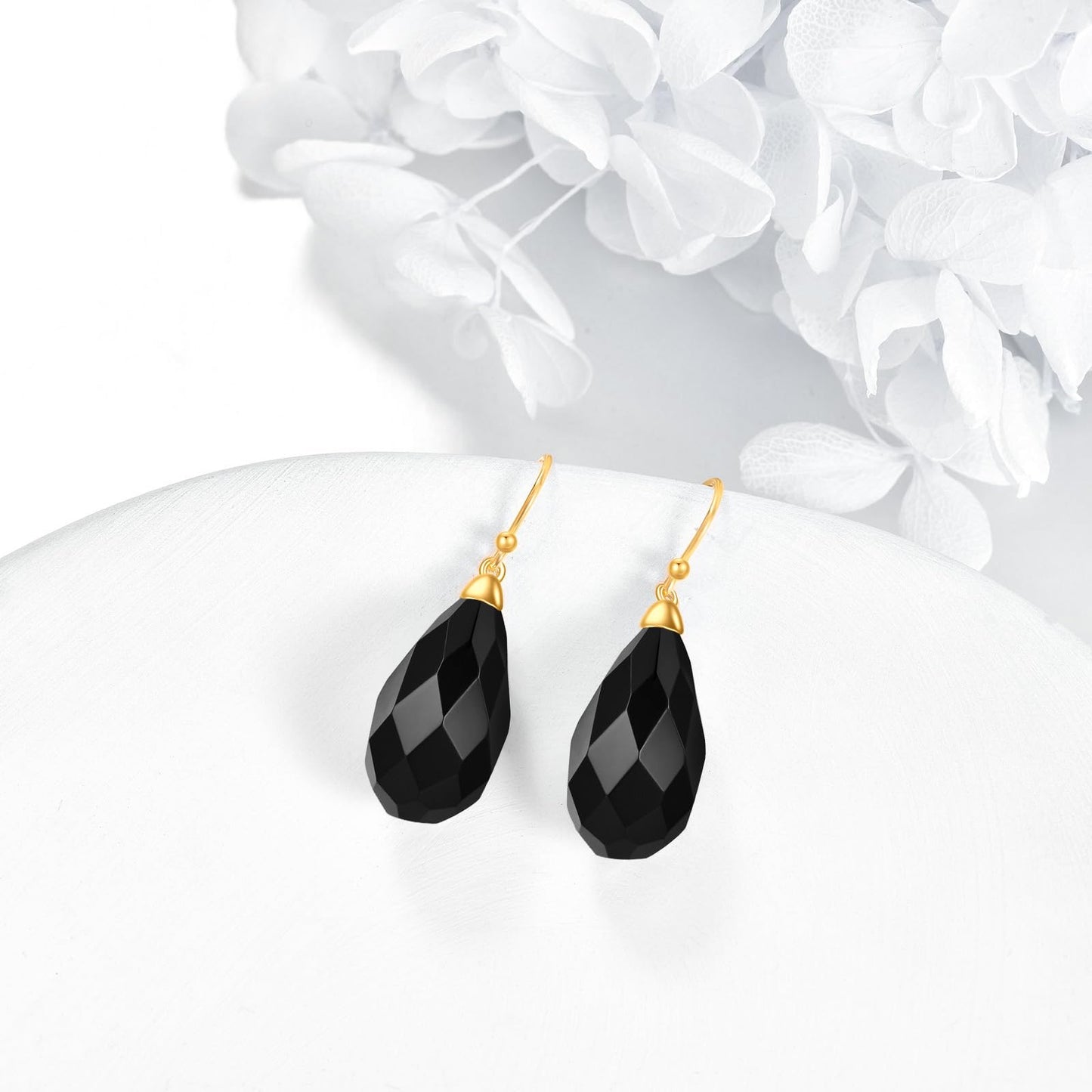 Black Onyx Drop Dangle Earrings for Women Sterling Silver 18K Yellow Gold Plated Black Onyx Dangle Earrings Jewelry Gifts