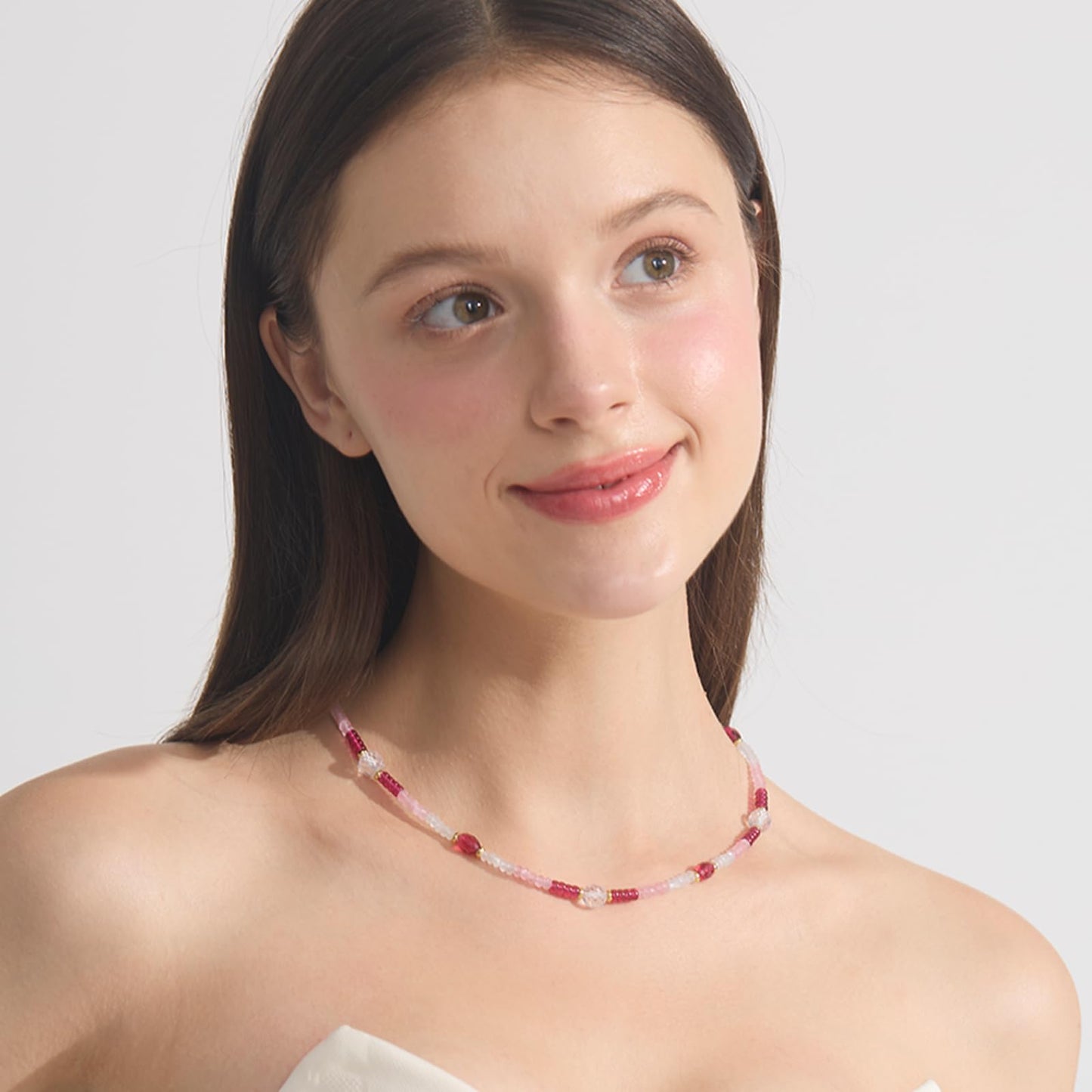 Gmissbabicoo Healing Crystal Necklace for Women Spiritual zircon Beads Handmade Gemstone with 18k Golden Plated Rose Pink Crystals Stones Beaded Adjustable Necklaces with Jewelry Box