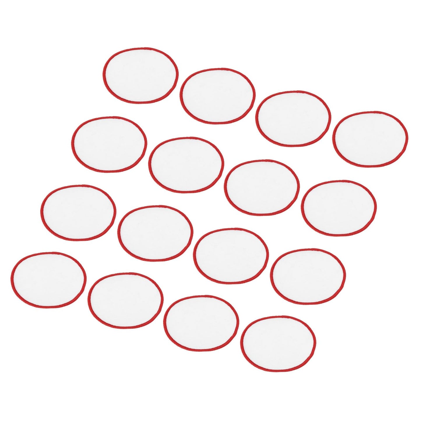 MECCANIXITY 30pcs Sublimation Patch Blank, 7.5cm/2.95 Inch Fabric Iron-on Blank Heat Transfer Repair Patch for DIY Crafts Caps Clothes, White with Red Border