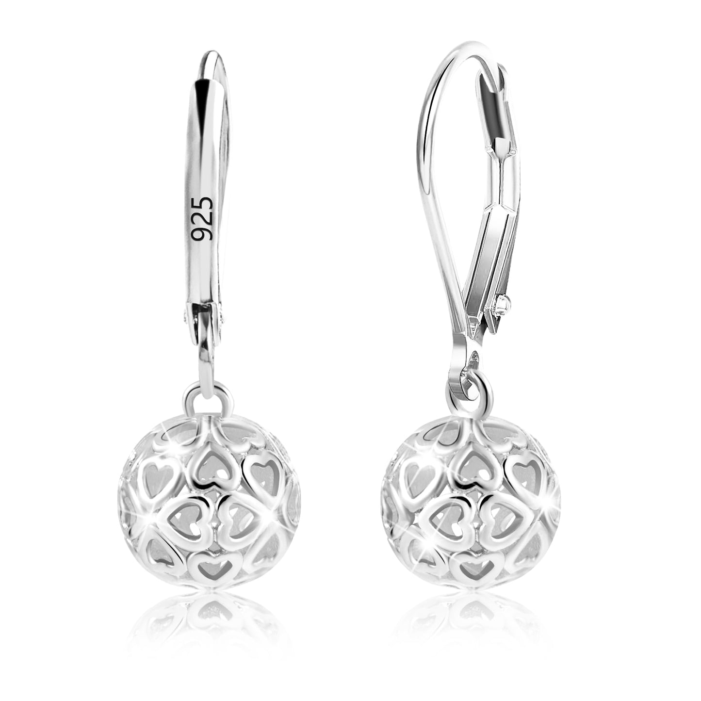 LANCHARMED 925 Sterling Silver Ball Dangle Drop Earrings for Women, Trendy French Style Heart Leverback Earrings Hypoallergenic Jewelry