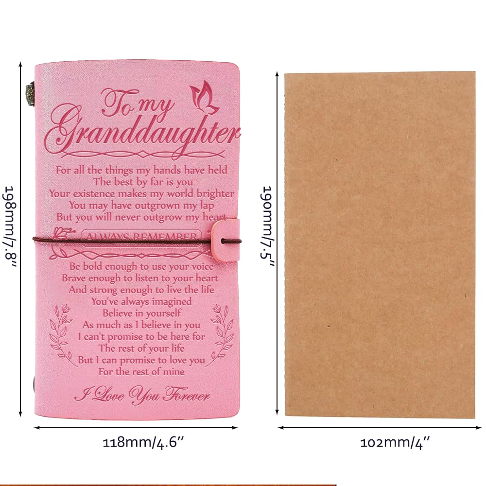 Hiipeenow Granddaughter Gifts from Grandma, To My Granddaughter Leather Travel Journal 140 Pages, Valentines Day Birthday Christmas Graduation Back to School Gift for Granddaughter