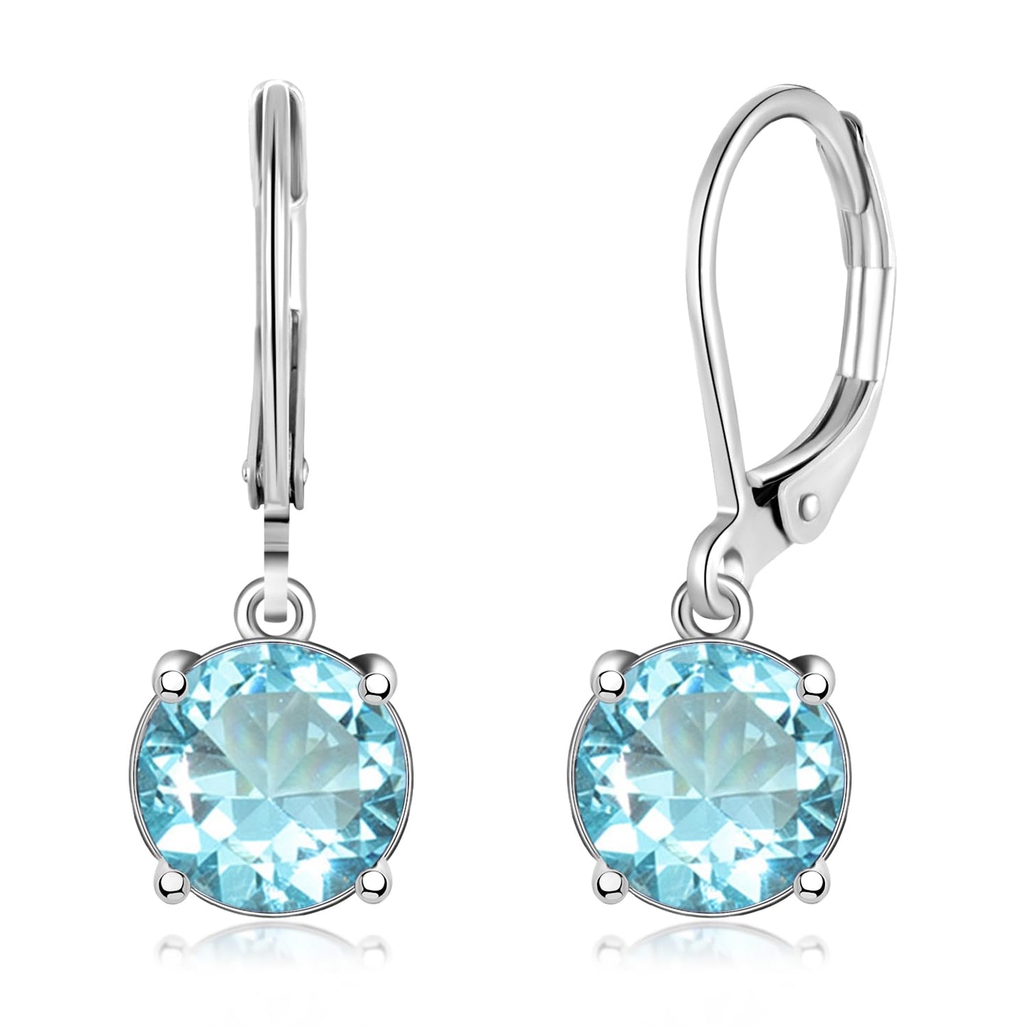 CiNily Leverback Dangle Earrings Created Light Blue Crystal Drop Earrings White Gold Plated Summer Jewelry for Women 8 mm