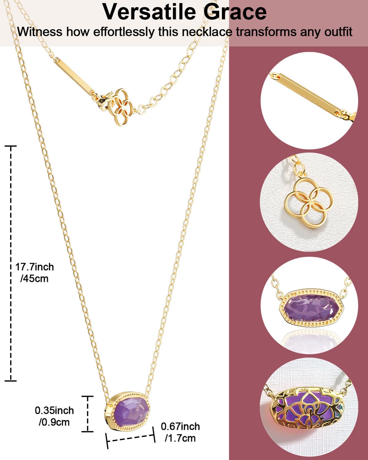 AICase 18K Gold Plated Pendant Necklace for Women, Fashion Jewelry, Anniversary & Birthday Gifts, Purple