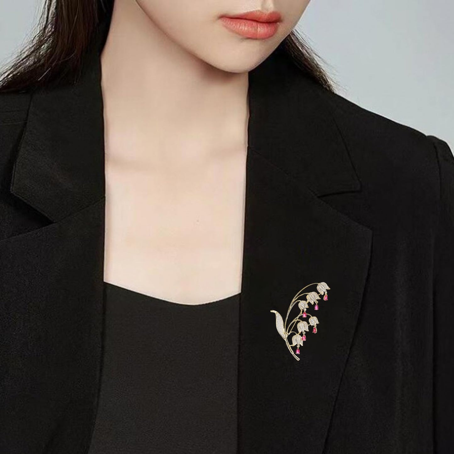 UNVAK Bell Orchid Brooches for Women Rhinestone Bell Orchid Brooch Pin Gold-plated Flower Lapel Pin Jewelry Mother's Day Wedding Gifts for Mom Wife