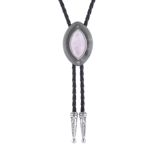 Btilasif Bolo Tie for Women, Vintage Bolo Tie for Men, Western Cowboy Oval Stone Leather Neckties, Cowboy Gifts for Men, Pink