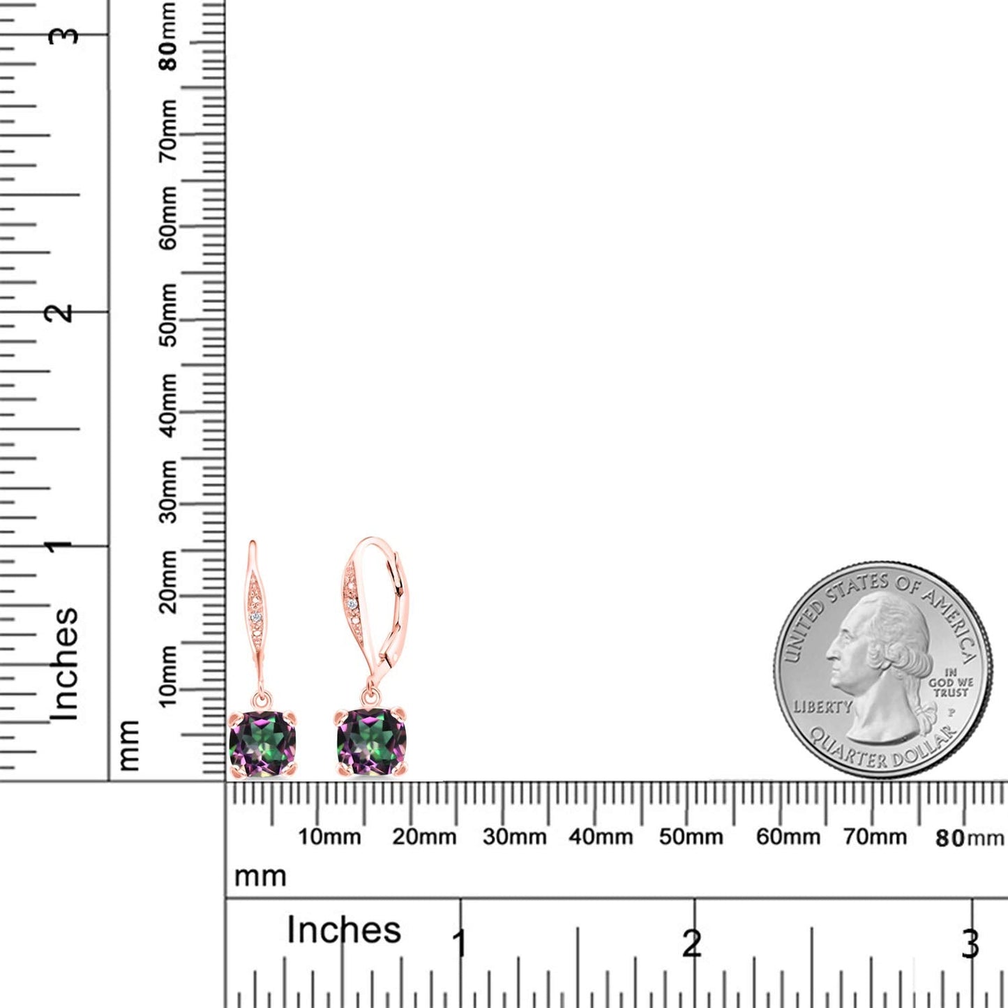 Gem Stone King Drop Dangle Earrings For Women | 7MM Cushion Cut Gemstone Birthstone and Diamond | 925 Sterling Silver | Jewelry Gift for Mom Wife Her | Green Mystic Topaz | Rose Gold