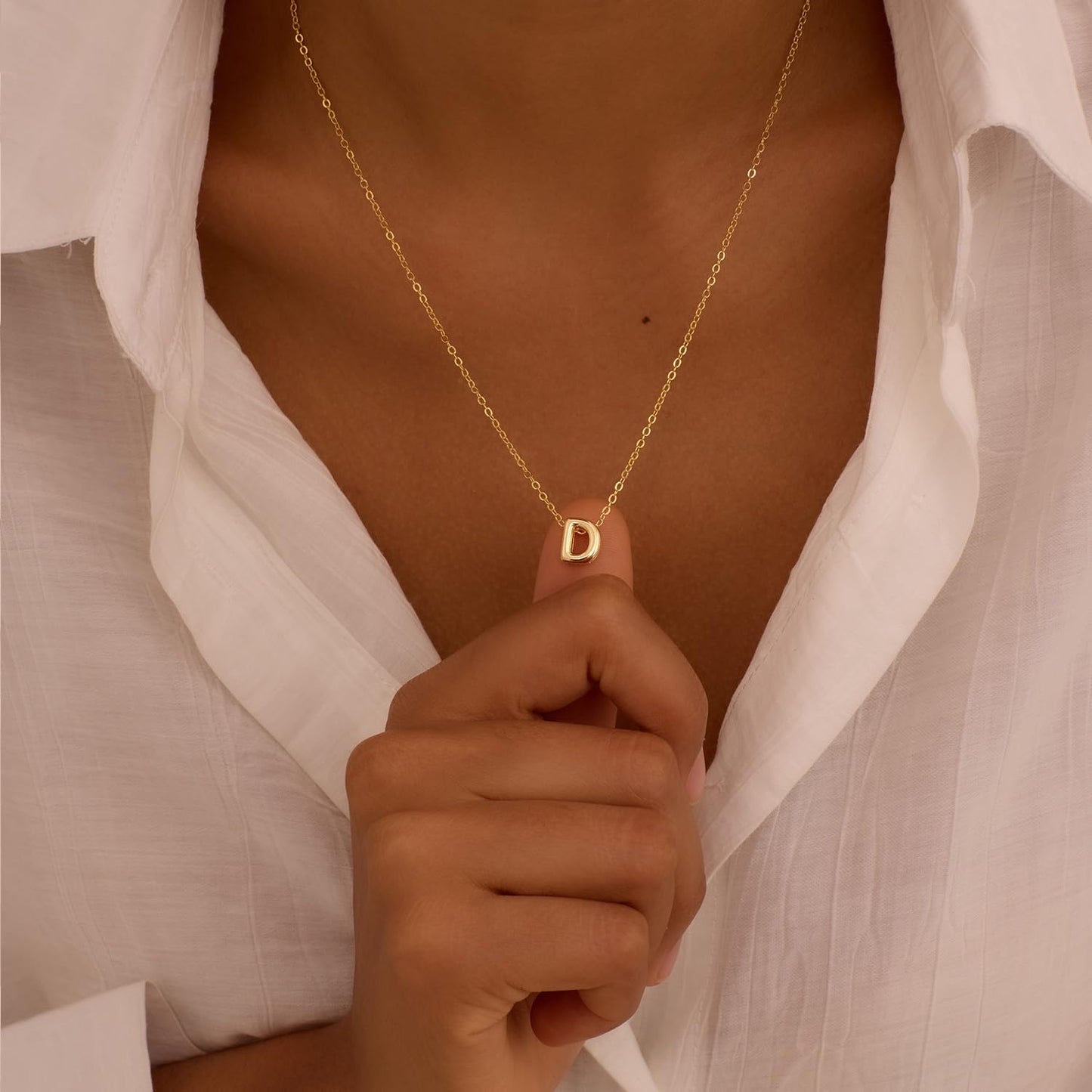 CUEZIY 14K Gold Plated Bubble Letter Necklace Initial Necklaces for Women Dainty Personalized Charm Pendant Name Necklace Cute Non Tarnish Fashion Accessories Teen Gift Trendy Stuff Jewelry Gifts