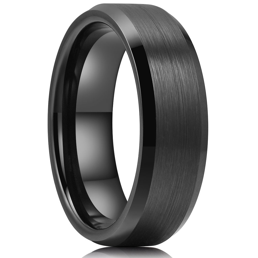 King Will 7mm Men's Black Wedding Ring - Brushed Matte Surface, Beveled Polished Edge, Comfort Fit Size 14