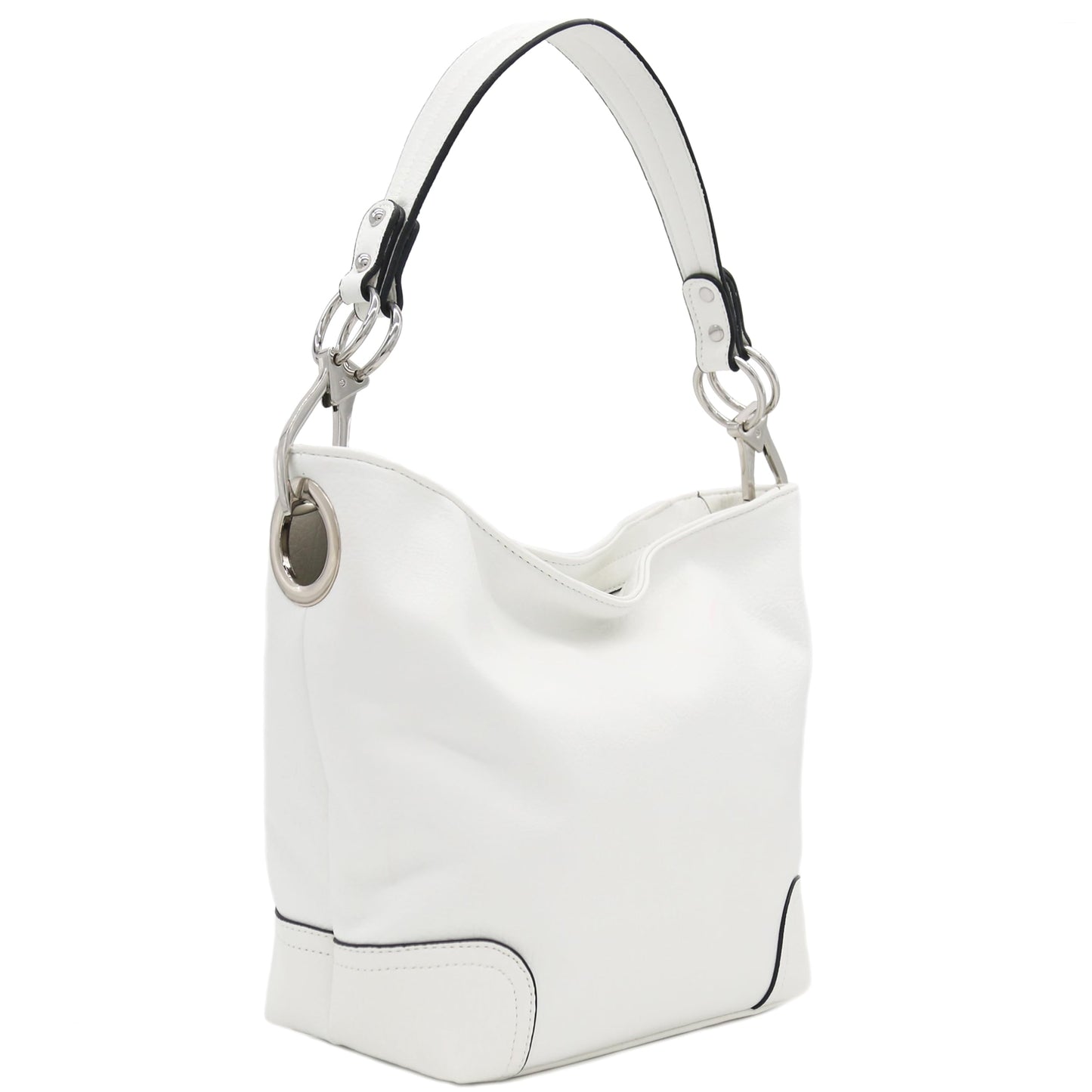 Hobo Shoulder Bag with Big Snap Hook Hardware (White)