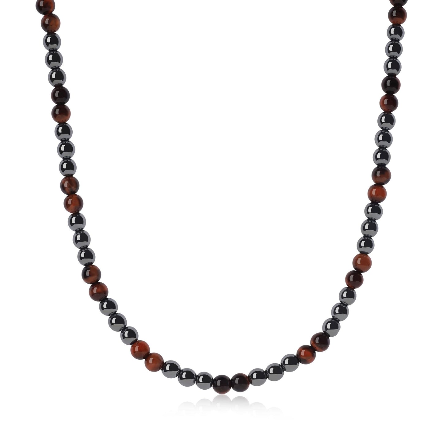 GAVU Red Tiger Eye Hematite Crystal Men's Beaded Necklace 20"