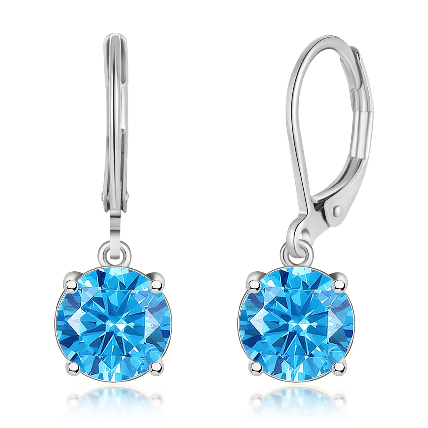 CiNily Leverback Dangle Earrings Created Blue Crystal Drop Earrings White Gold Plated Jewelry for Women 8 mm