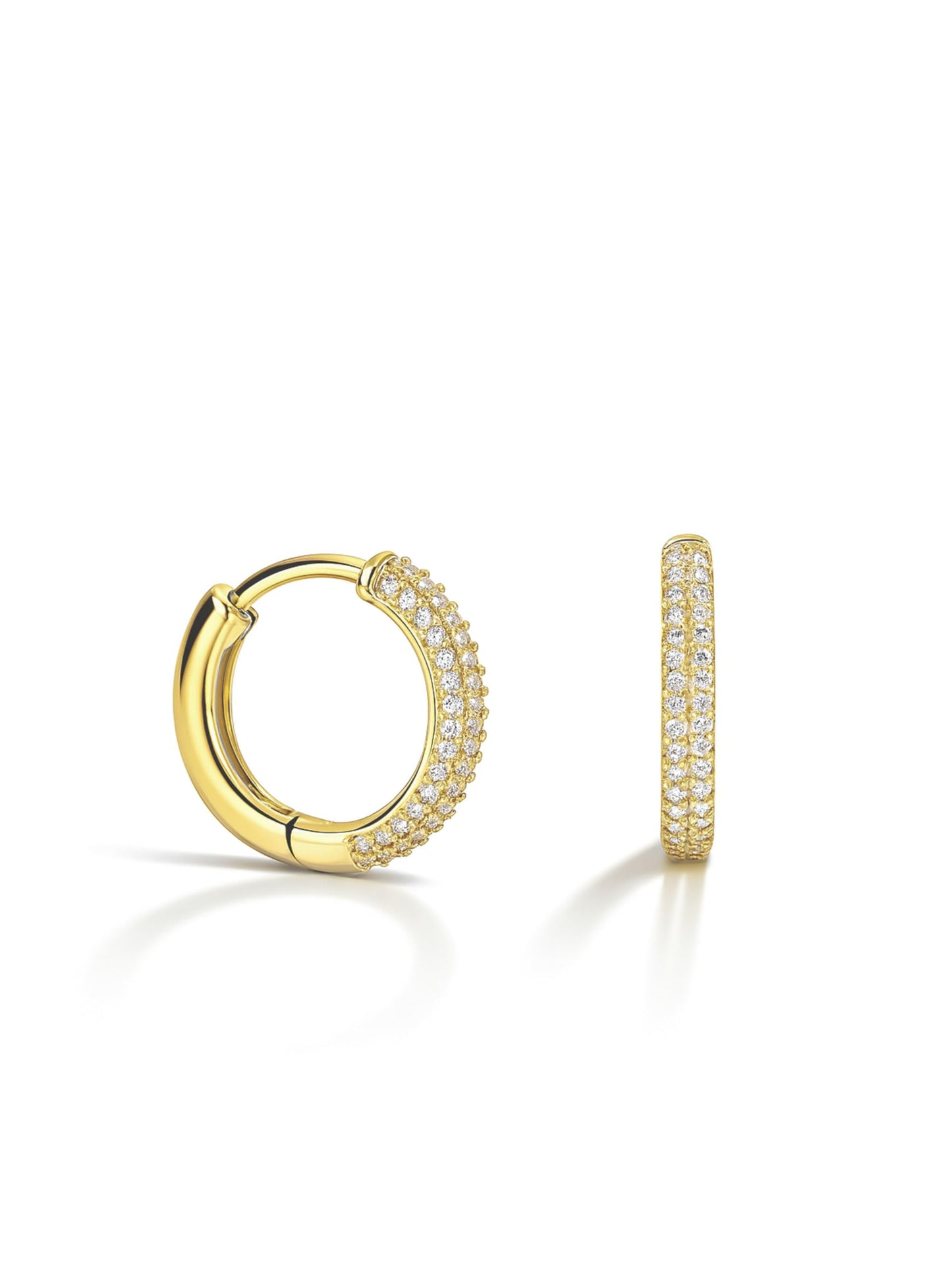 Altitude Boutique CZ Pave Huggie Hoop Earrings | 14K Gold-Plated or Rhodium-Plated | 4-Row Cubic Zirconia Hoops in 17mm or 25mm | Hypoallergenic Modern Statement Hoop Earrings for Women (Gold, 17mm)
