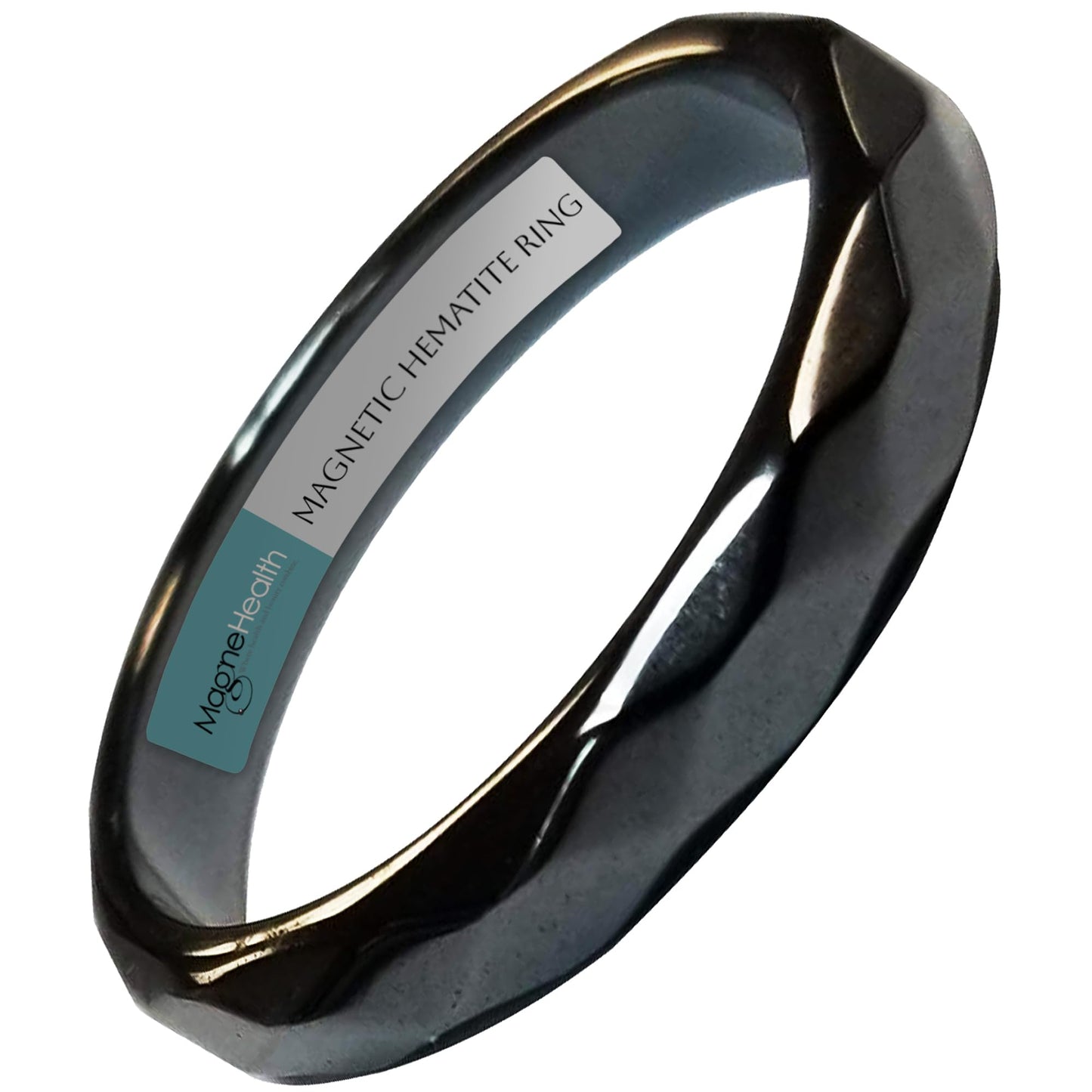 MAGNEHEALTH Hangover Ring, Thin Beveled Magnetic Hematite Band Ring, Hematite Band in Beveled Design for Magnetic Therapy, Acupuncture Ring - Size 7