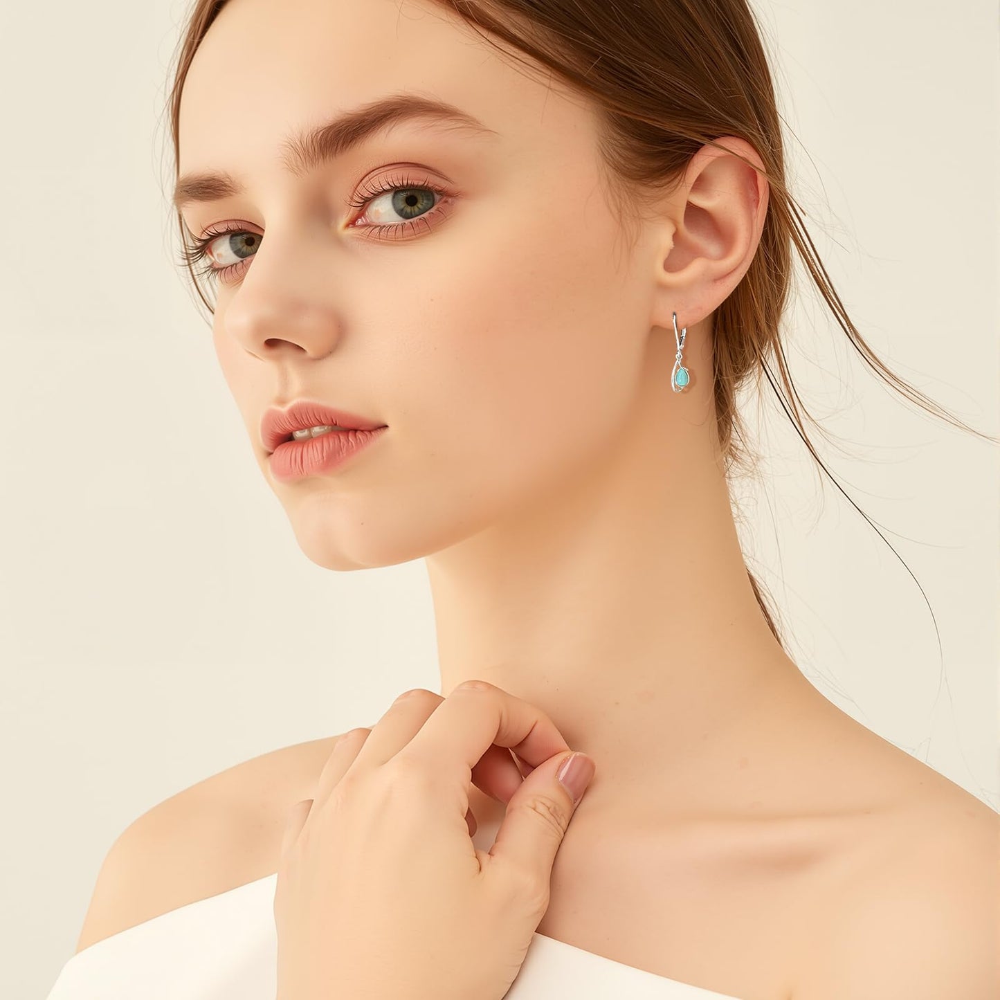 Gemsme Blue Larimar Dangle Earrings - 925 Sterling Silver Hypoallergenic Teardrop Drop Leverback Earrings Jewelry for Women