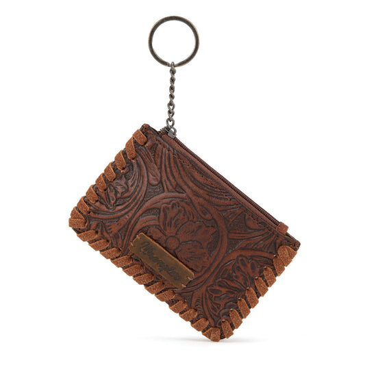 Montana West × Wrangler Leather Change Wallet with Keychain for Men Women Small Coin Pouch Western Design, Brown