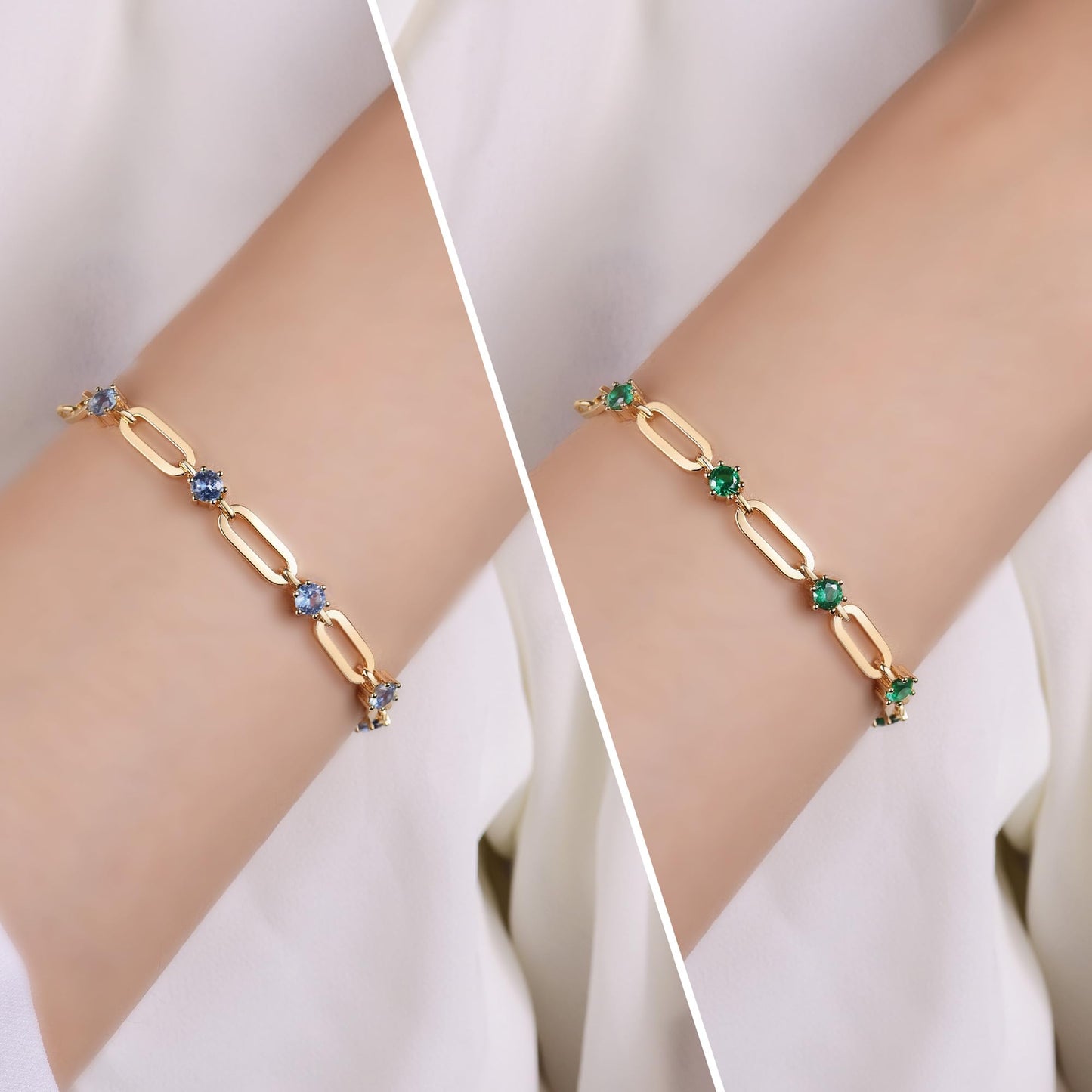 shinelab Paperclip Sapphire Bracelet for Women Couple Bracelets with CZ Chain Strand Jewelry for Men_7inches