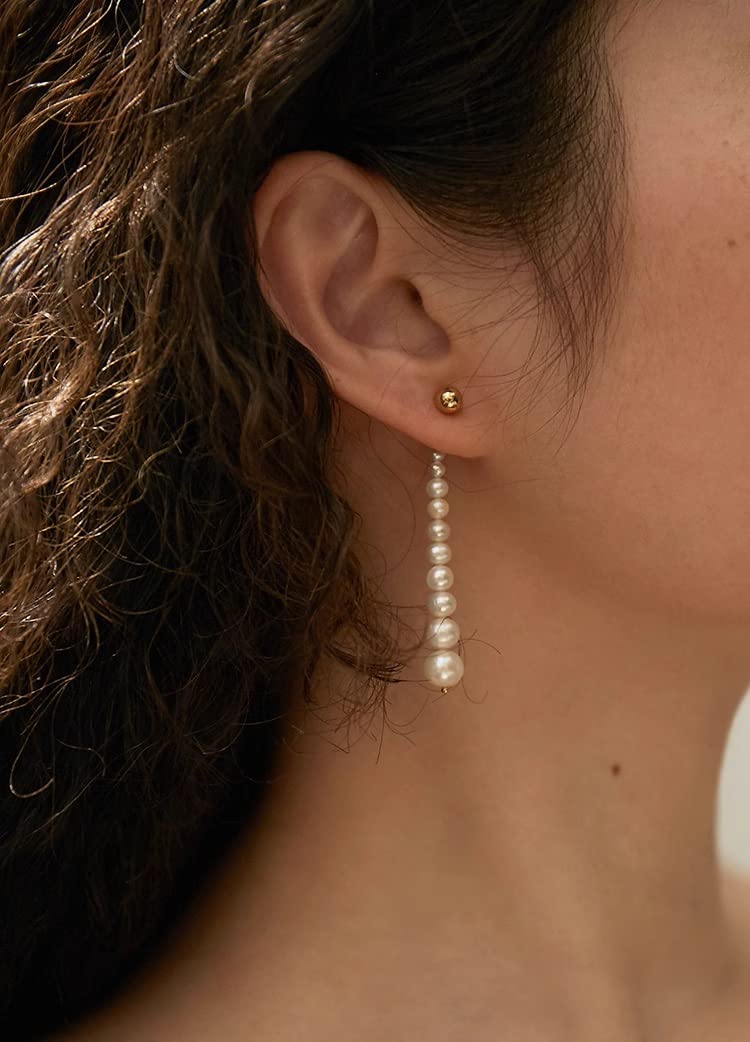 Alevel 3-8 MM Freshwater Cultured Real Pearl, 925 Sterling Silver Stud Plated with 14K Gold, Fashion Cluster Pearl Earrings