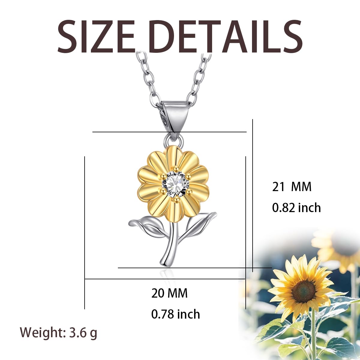 HELORET Sunflower Necklace Sunflower Pendant Flower Necklace Jewelry for Women Birthday Gifts
