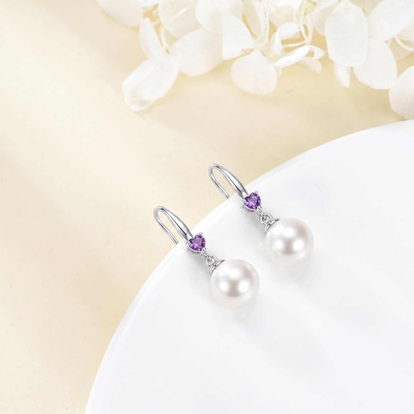 925 Sterling Silver Pearl Leverback Earrings Dangle Drop Birthstone Jewelry Gifts for Women (White Pearl-June)