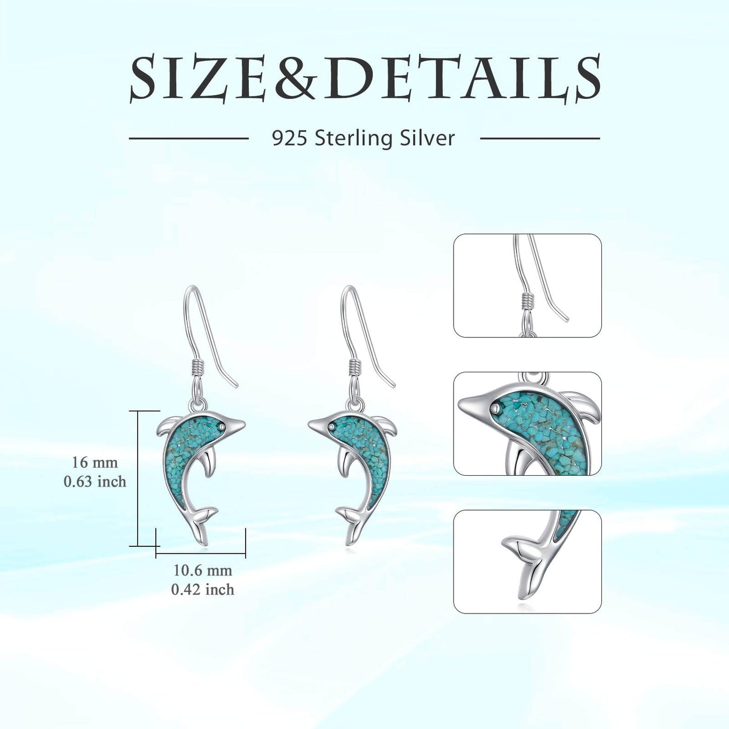 HPQQ Dolphin Earrings 925 Sterling Silver Turquoise Dolphin Dangle Earrings Ocean Beach Themed Jewelry Mother's Day Jewelry Gifts for Women