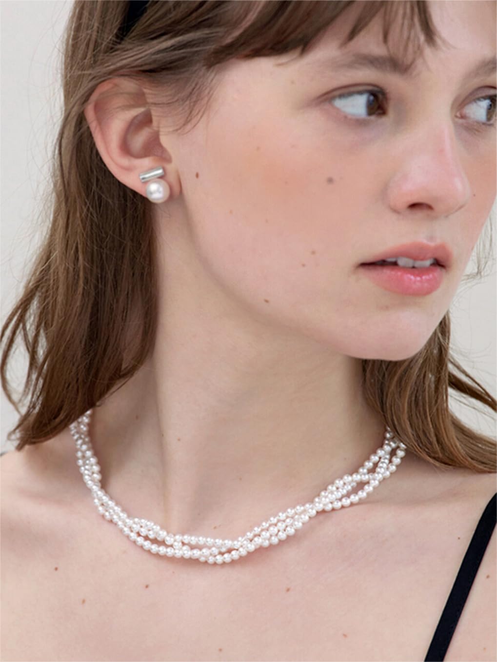 10mm Shell Pearl Drop Earrings, Silver Bar Stud Earrings, Dainty Wedding Jewelry