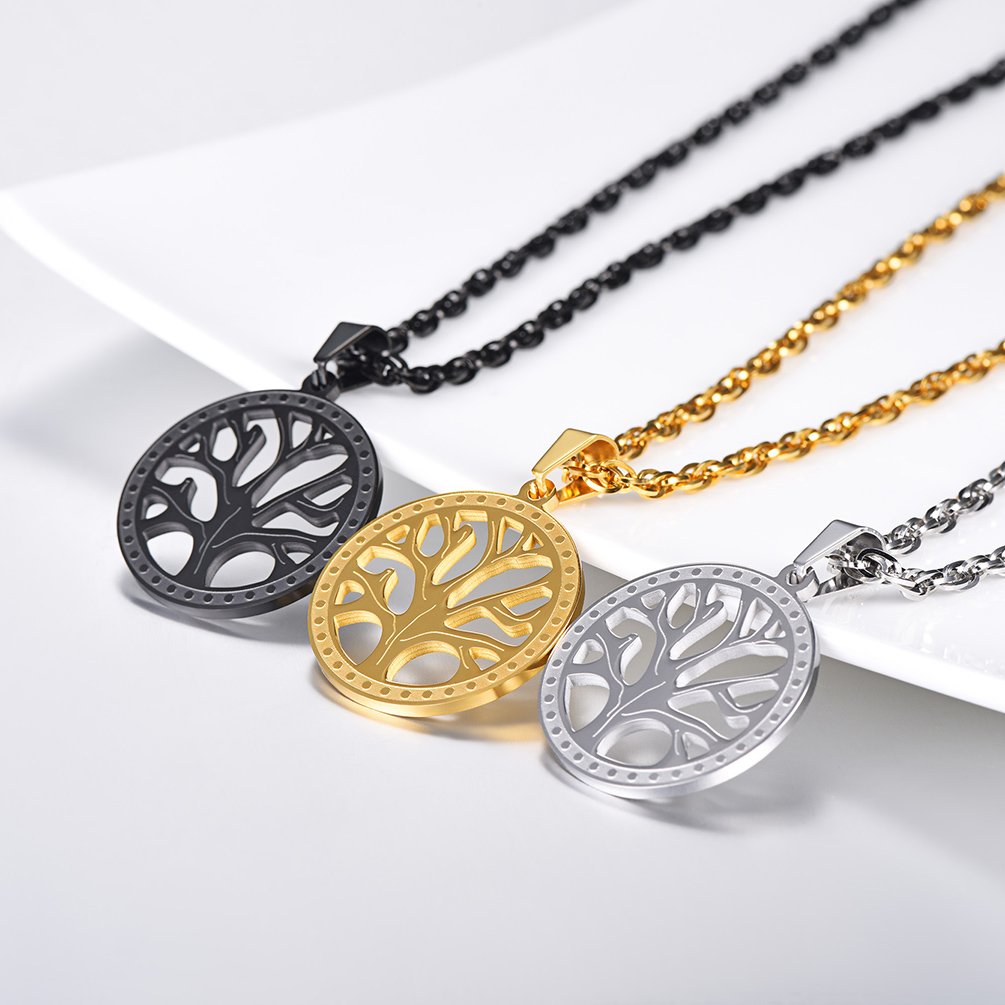PROSTEEL Womens Necklace Tree of Life Pendant Women Stainless Steel Minimalist Round Family Tree Black NecklacesJewelry
