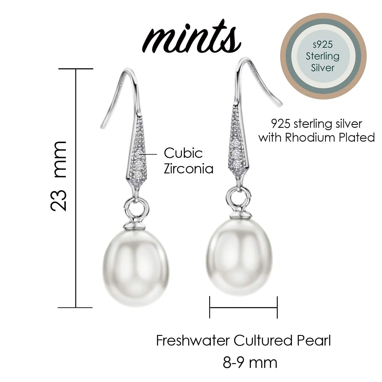 Michooyel S925 White Freshwater Pearl Drop Earrings Dangle Earrings Sterling Silver Fine Jewelry For Women