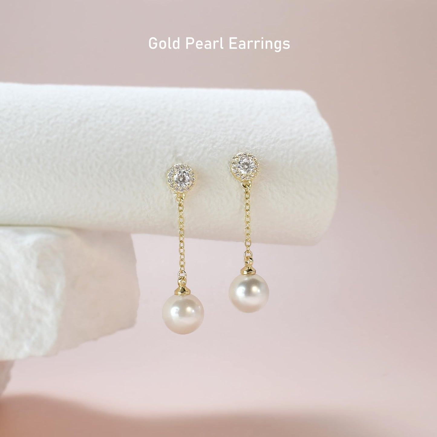 Elegant Imitation Diamond Pearl Drop Earrings Bride Bridesmiad Dangle Pearl Earrings for Women Wedding Party Everyday Wear (Gold Plated)